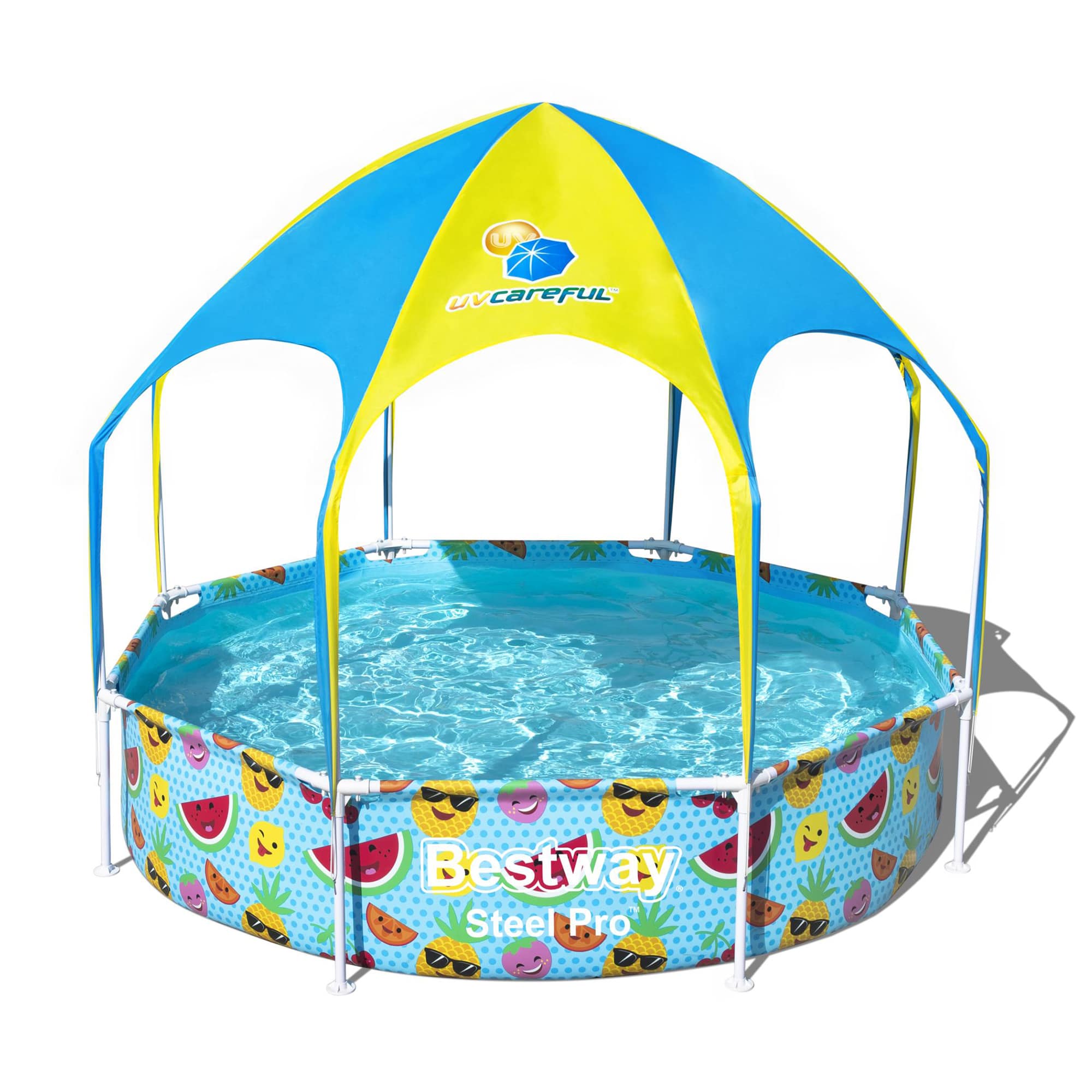 Conjunto de piscina circular sobre superficie Chapoteos a la sombra Steel Pro UV Careful de Bestway