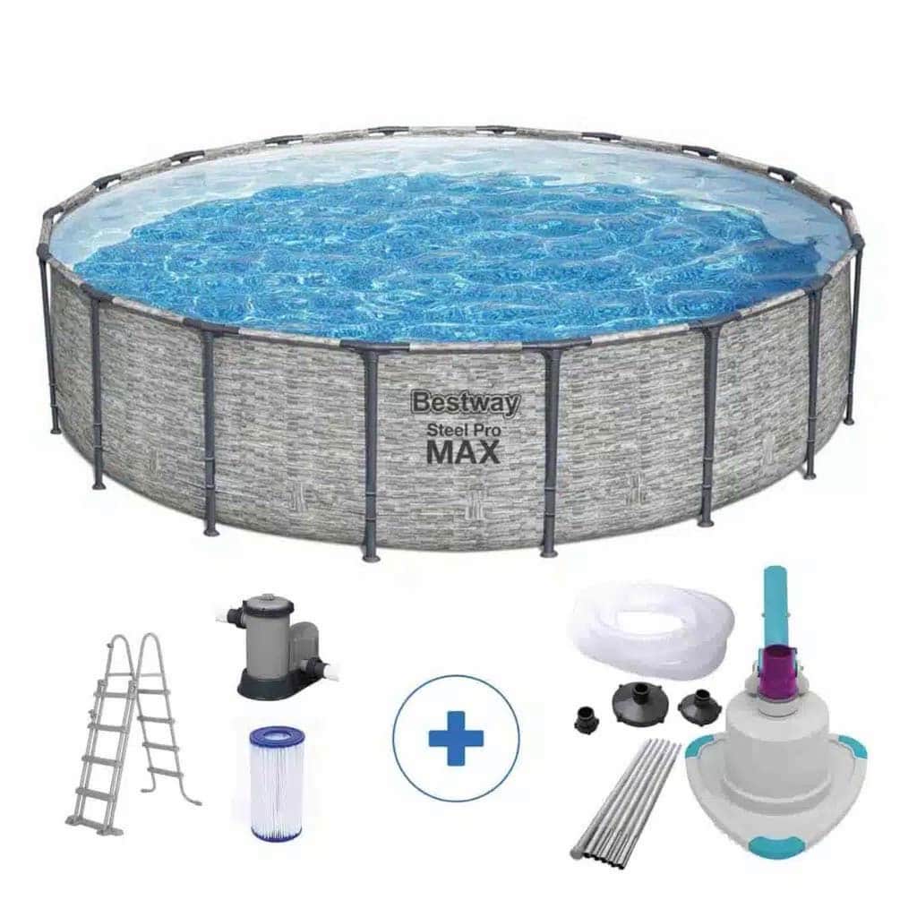 Pack Piscina Steel Pro Max textura imitación piedra Ø549 X 122 cm + Kit limpiafondos